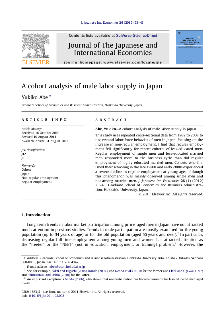 A cohort analysis of male labor supply in Japan