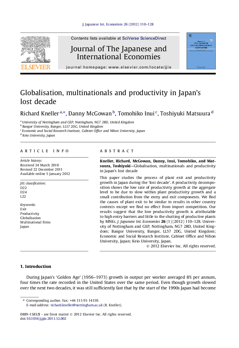 Globalisation, multinationals and productivity in Japan’s lost decade