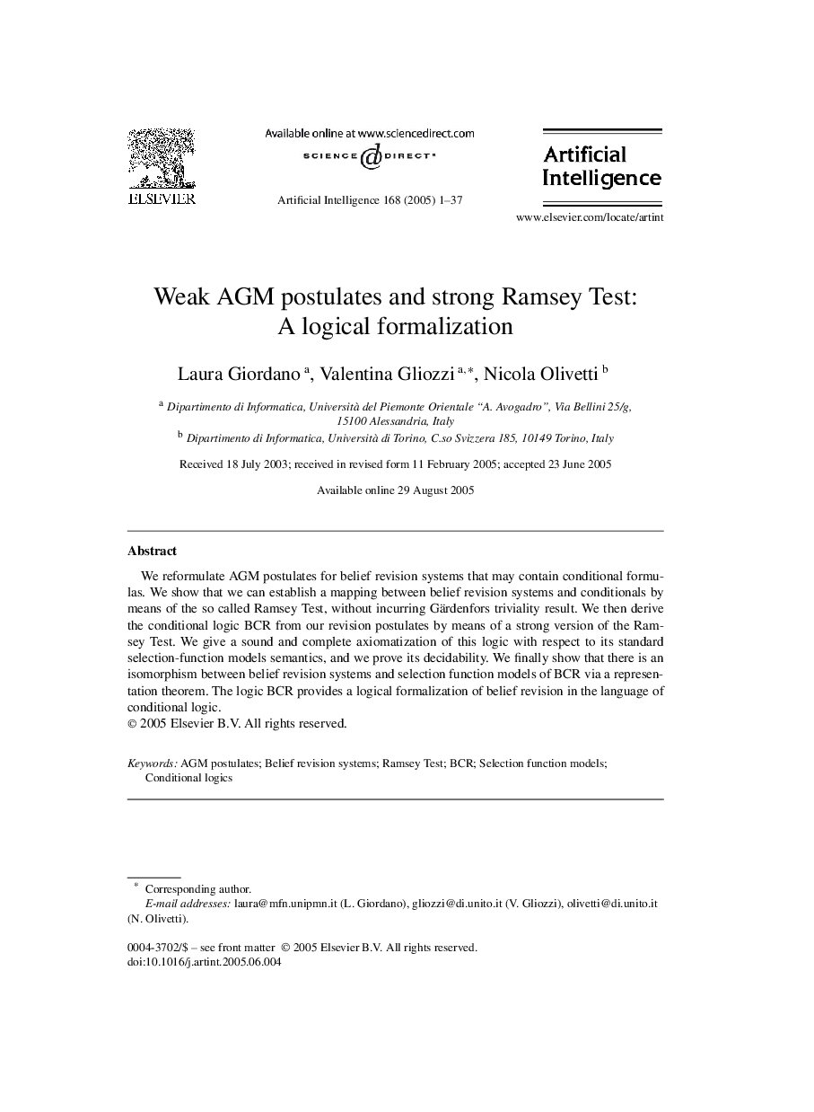 Weak AGM postulates and strong Ramsey Test: A logical formalization