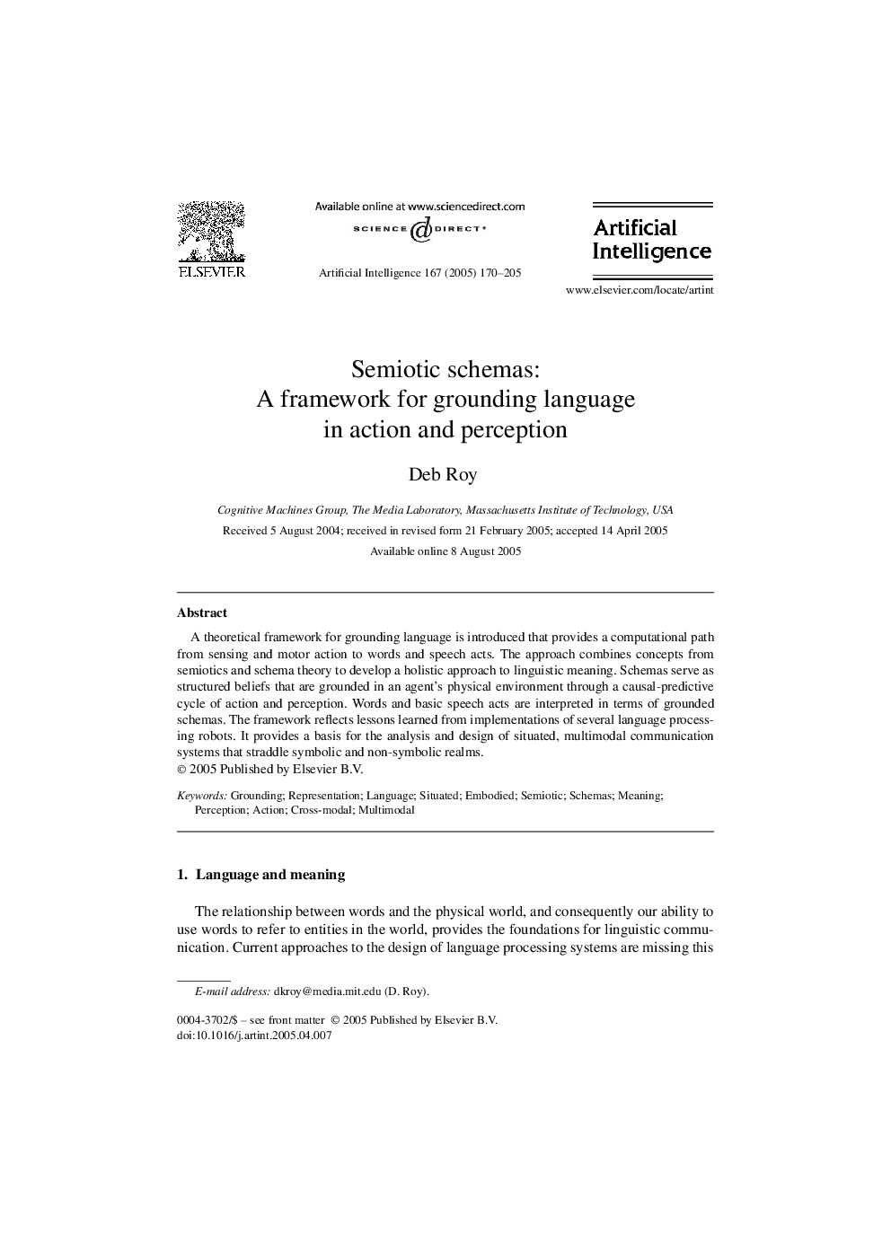 Semiotic schemas: A framework for grounding language in action and perception