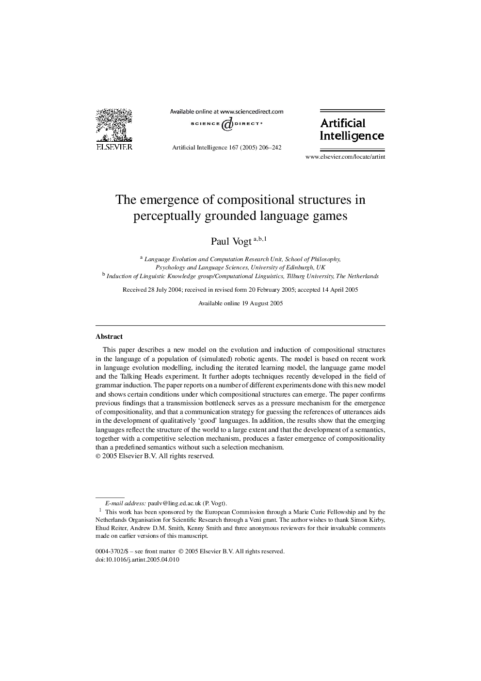 The emergence of compositional structures in perceptually grounded language games