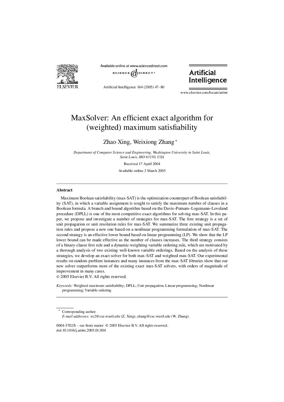 MaxSolver: An efficient exact algorithm for (weighted) maximum satisfiability