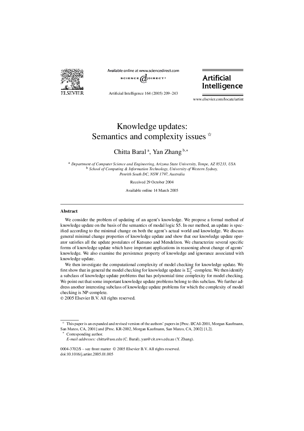 Knowledge updates: Semantics and complexity issues