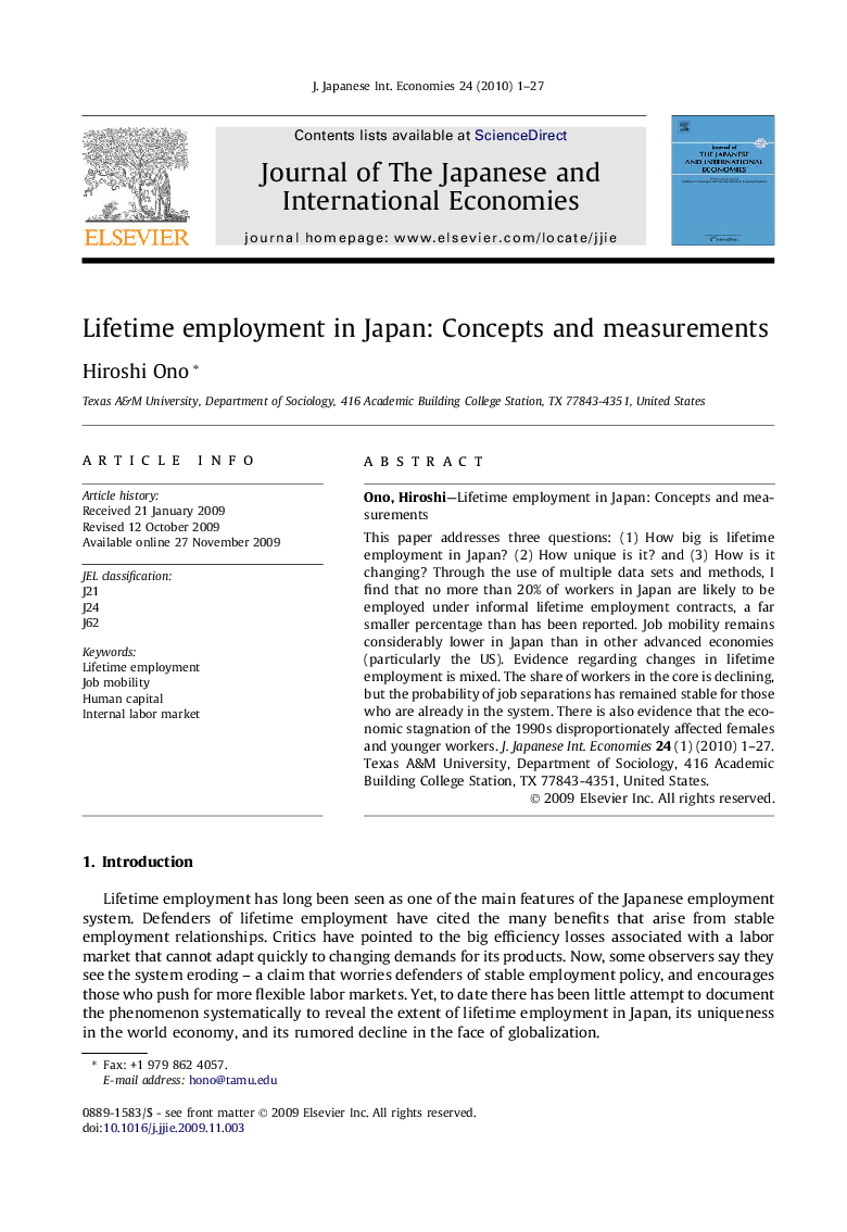 Lifetime employment in Japan: Concepts and measurements