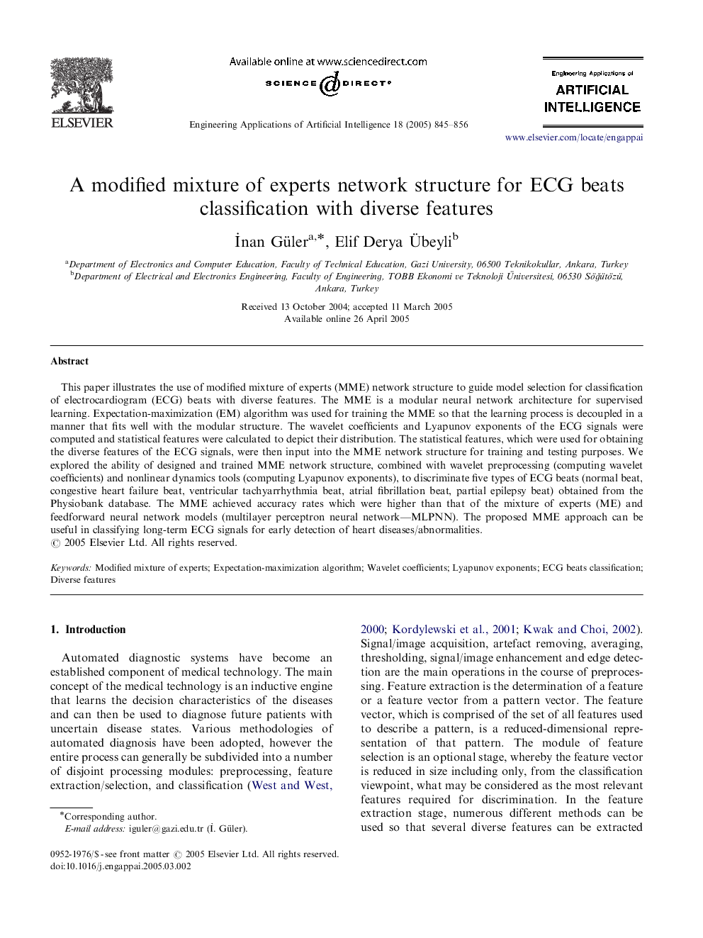 A modified mixture of experts network structure for ECG beats classification with diverse features