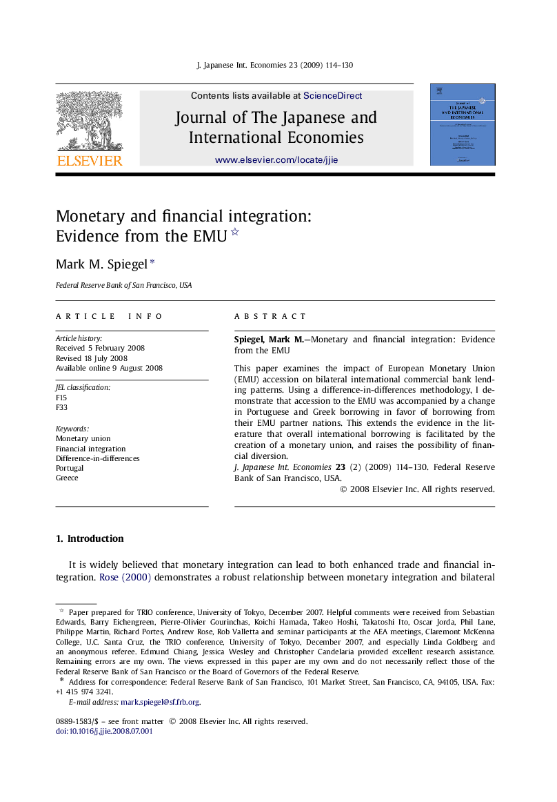 Monetary and financial integration: Evidence from the EMU