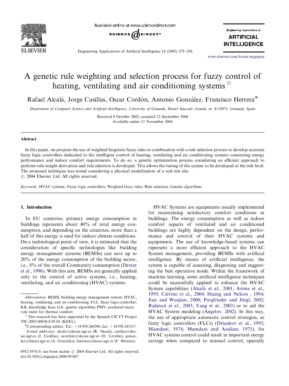 A genetic rule weighting and selection process for fuzzy control of heating, ventilating and air conditioning systems