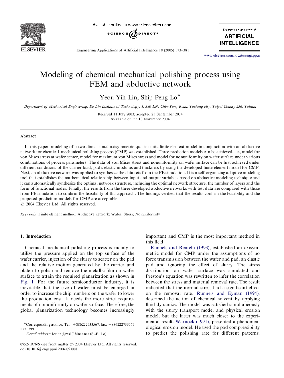 Modeling of chemical mechanical polishing process using FEM and abductive network