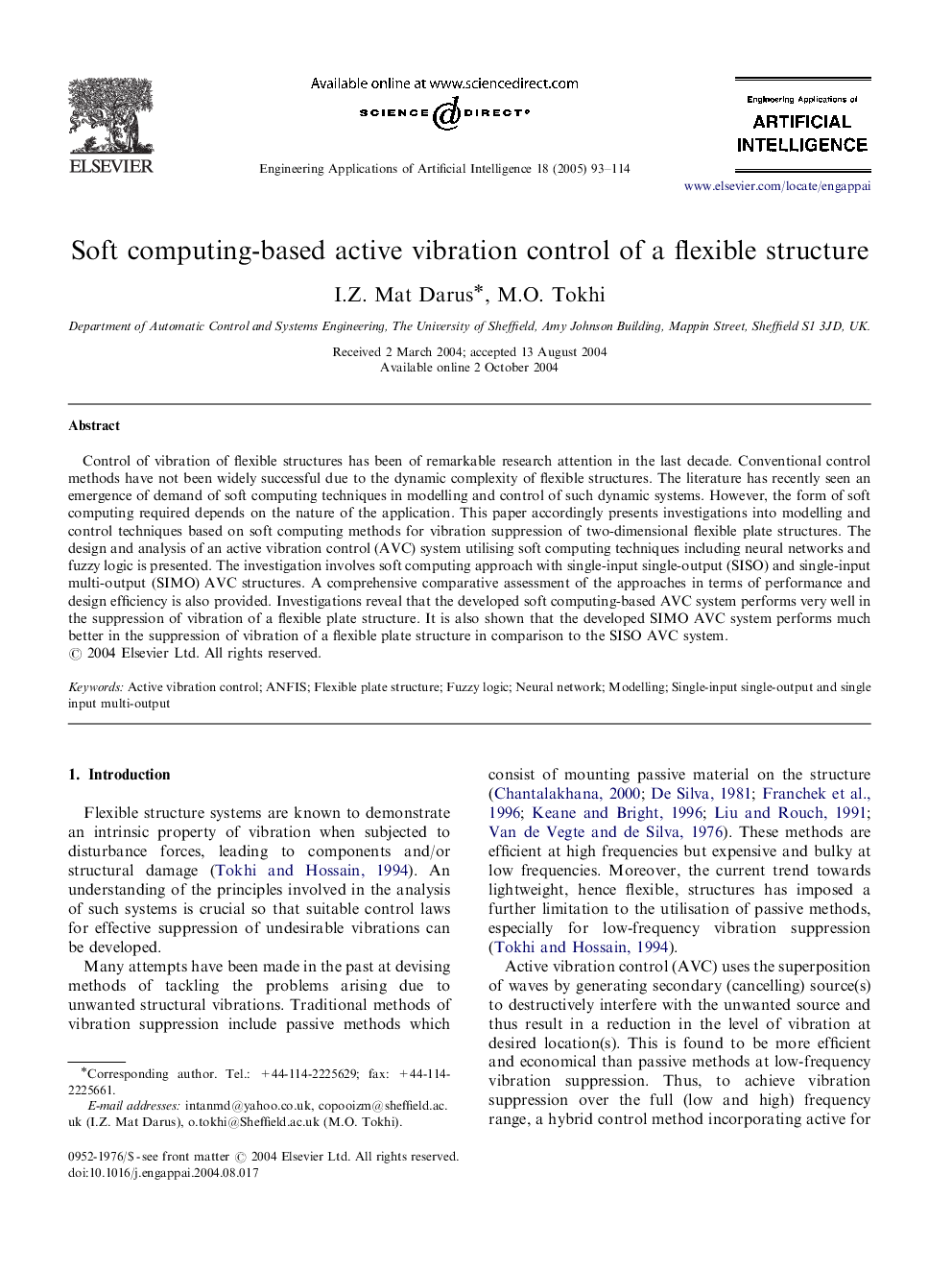 Soft computing-based active vibration control of a flexible structure