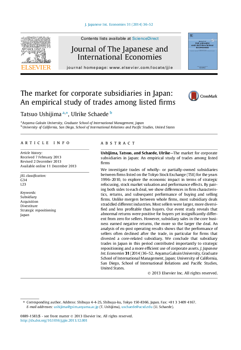 The market for corporate subsidiaries in Japan: An empirical study of trades among listed firms