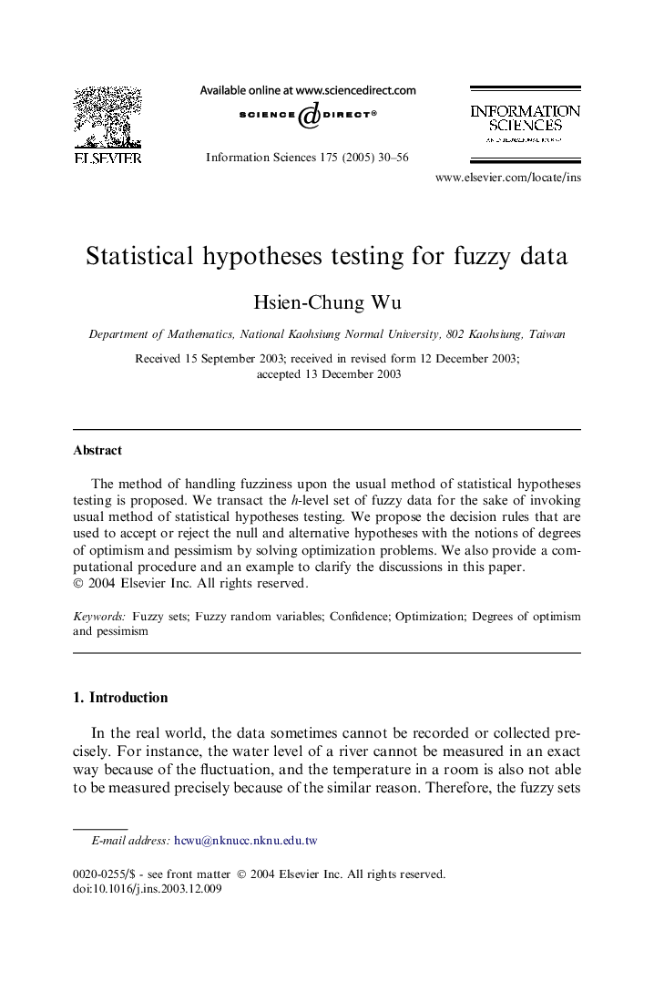 Statistical hypotheses testing for fuzzy data