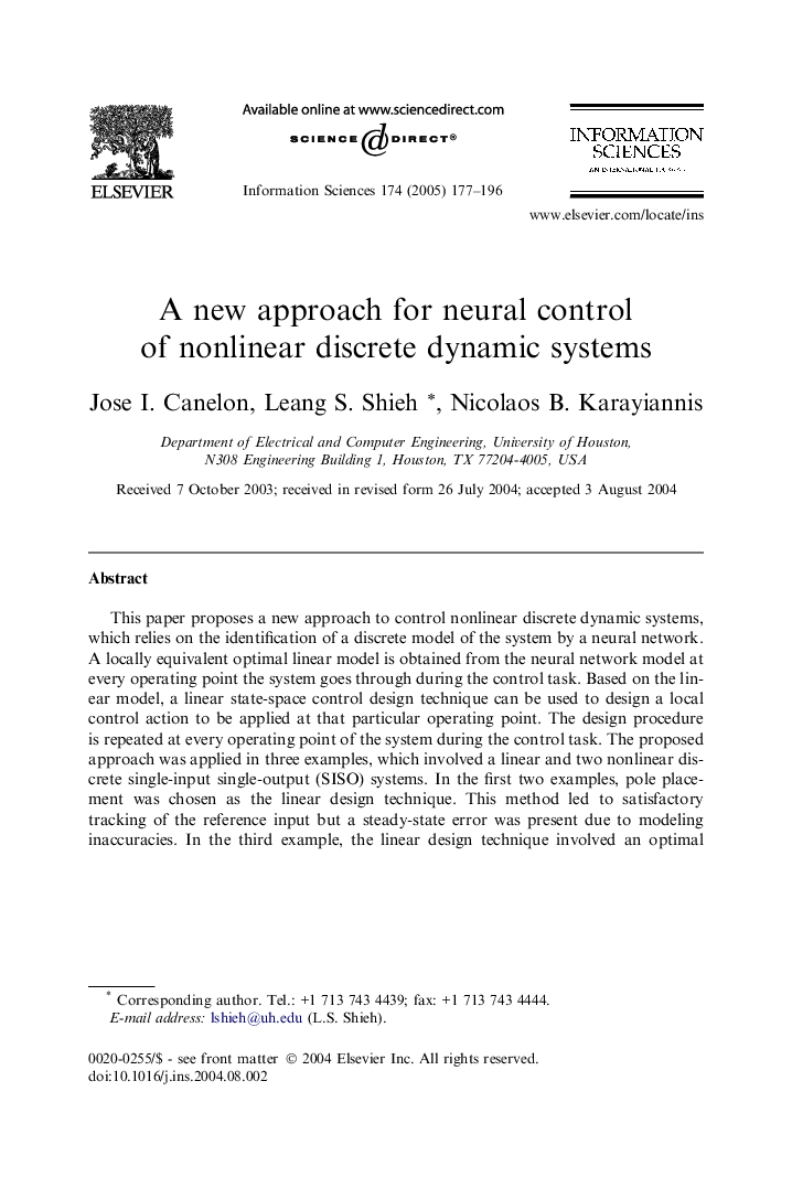A new approach for neural control of nonlinear discrete dynamic systems