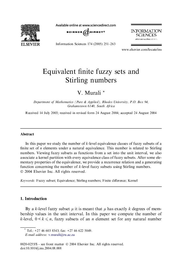 Equivalent finite fuzzy sets and Stirling numbers