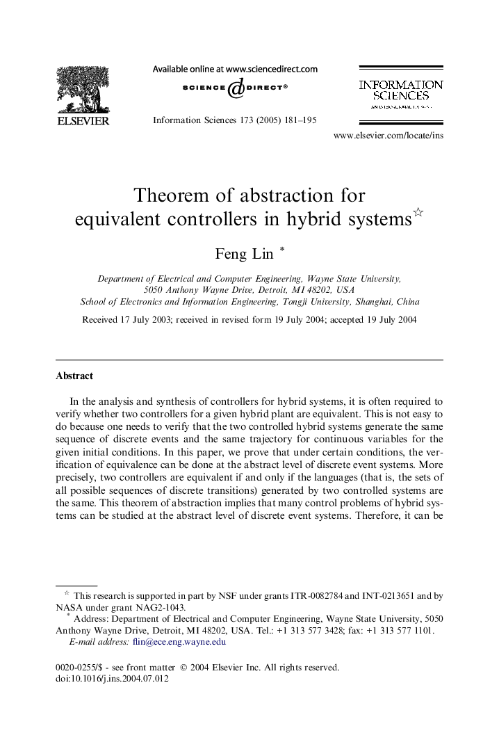 Theorem of abstraction for equivalent controllers in hybrid systems