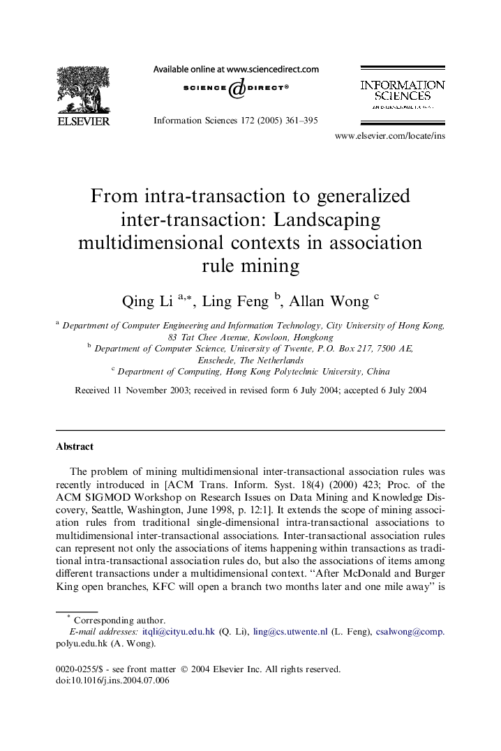 From intra-transaction to generalized inter-transaction: Landscaping multidimensional contexts in association rule mining