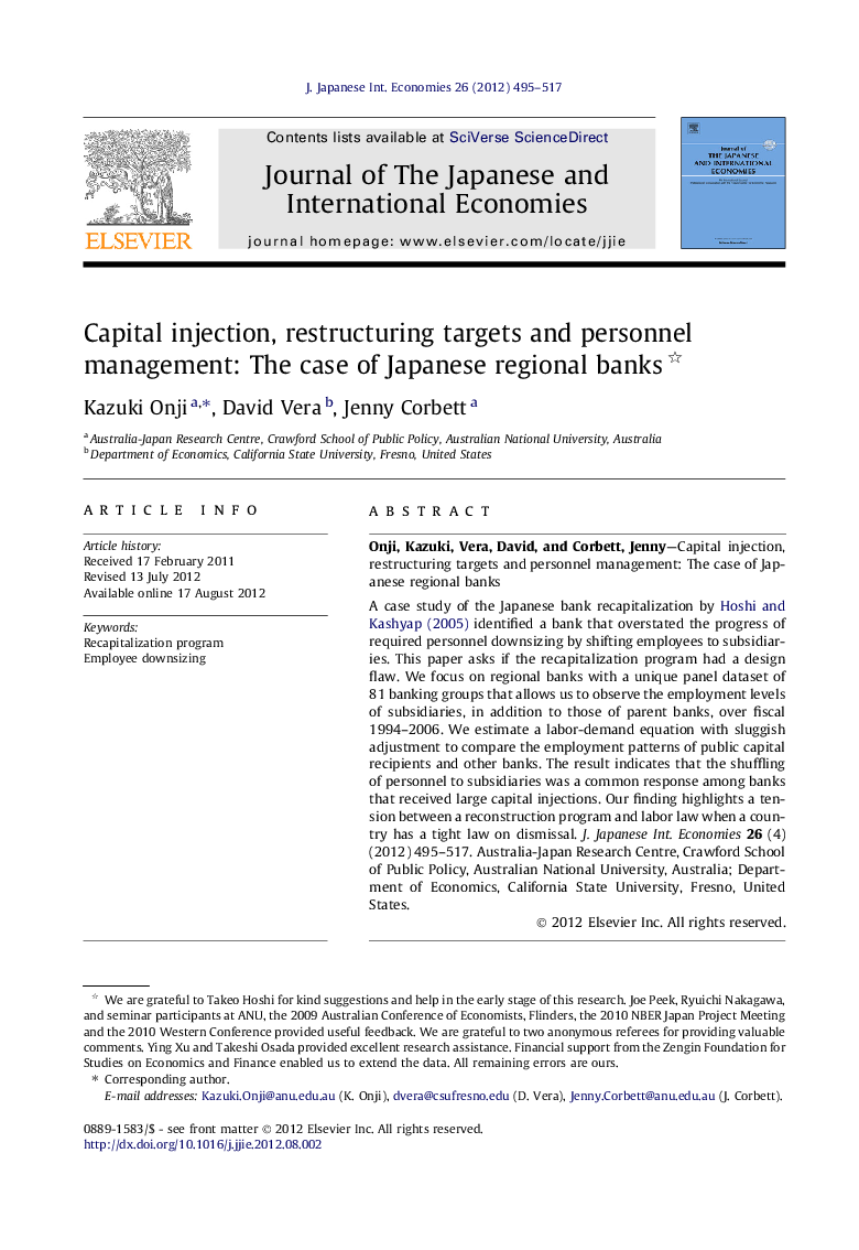Capital injection, restructuring targets and personnel management: The case of Japanese regional banks