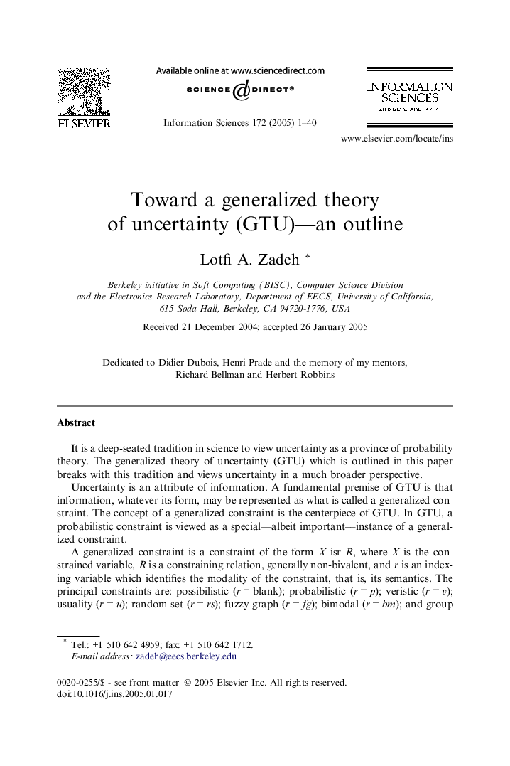 Toward a generalized theory of uncertainty (GTU)--an outline