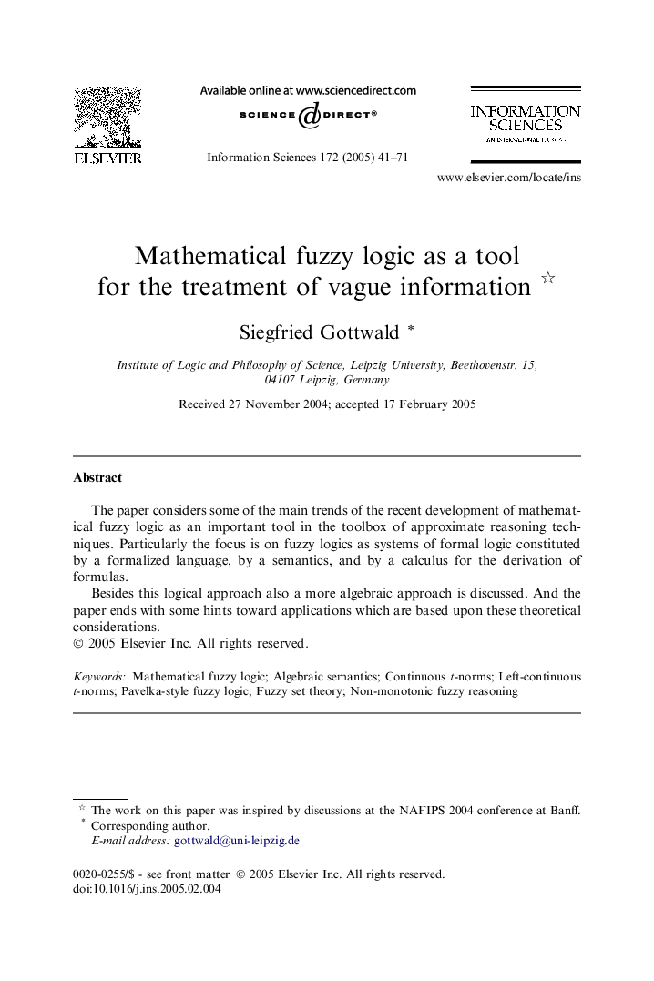 Mathematical fuzzy logic as a tool for the treatment of vague information