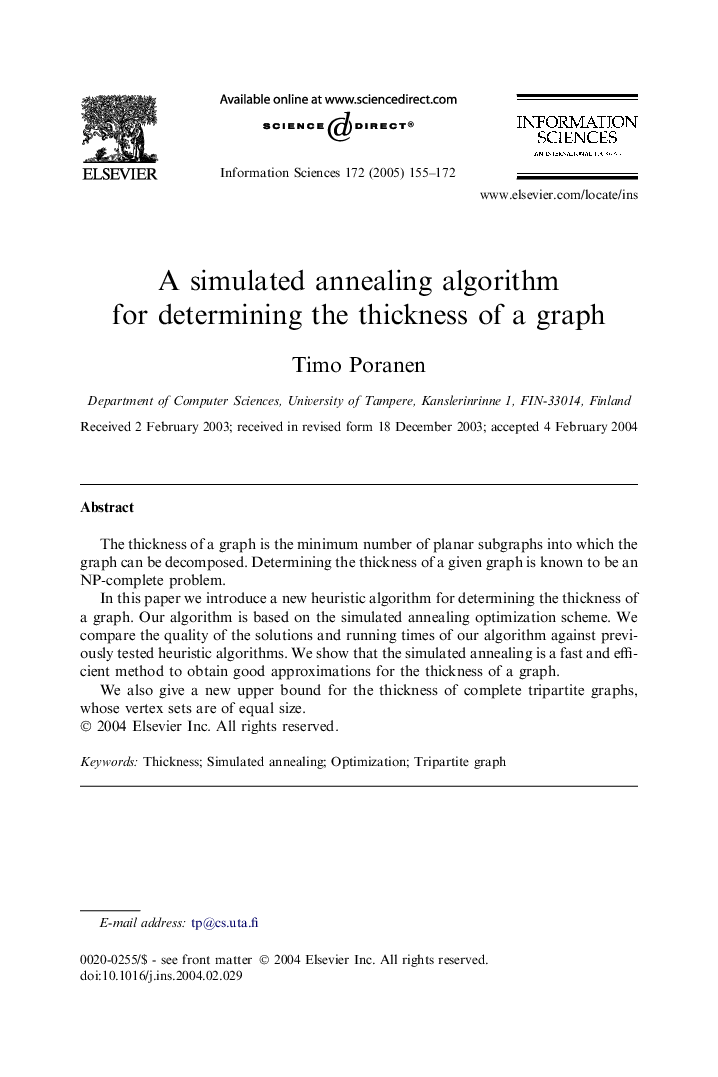 A simulated annealing algorithm for determining the thickness of a graph