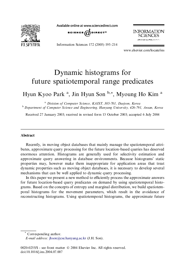 Dynamic histograms for future spatiotemporal range predicates