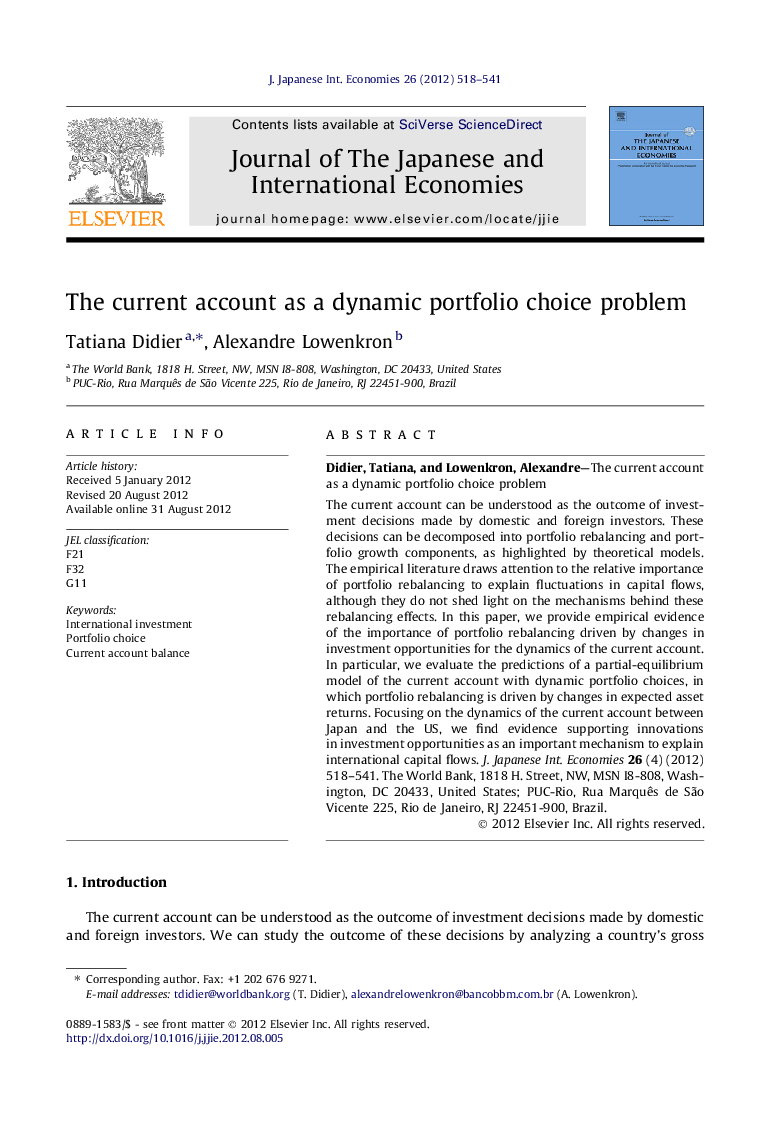 The current account as a dynamic portfolio choice problem