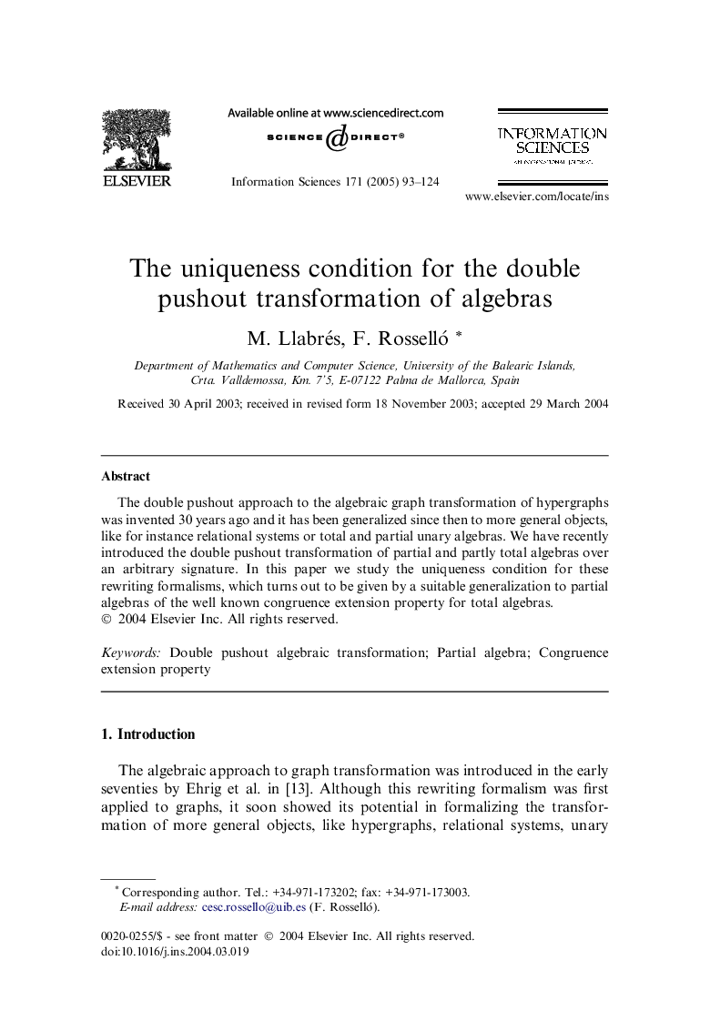 The uniqueness condition for the double pushout transformation of algebras