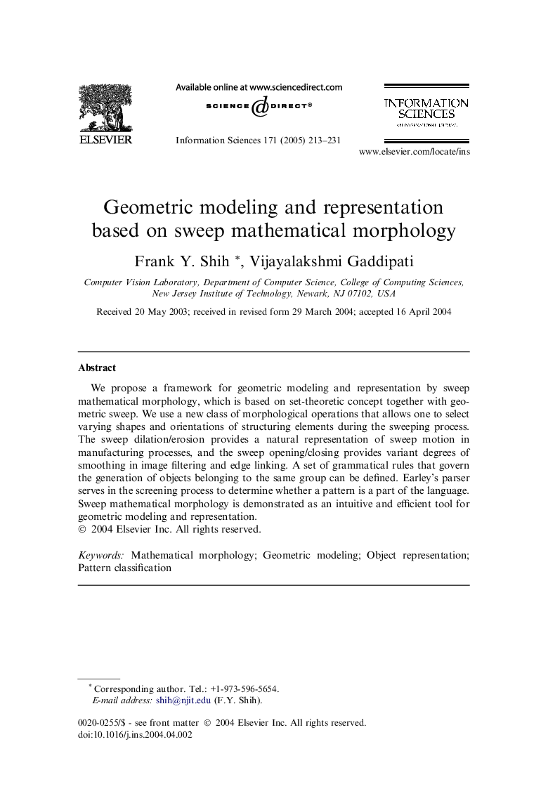 Geometric modeling and representation based on sweep mathematical morphology