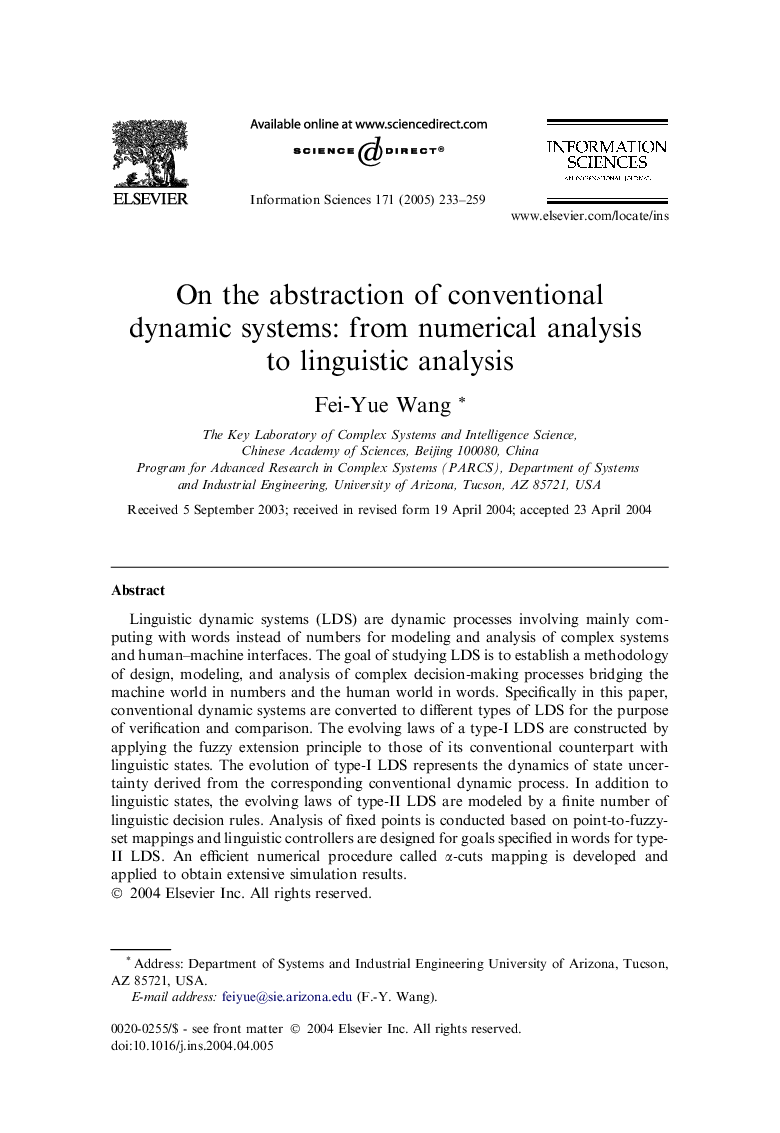 On the abstraction of conventional dynamic systems: from numerical analysis to linguistic analysis