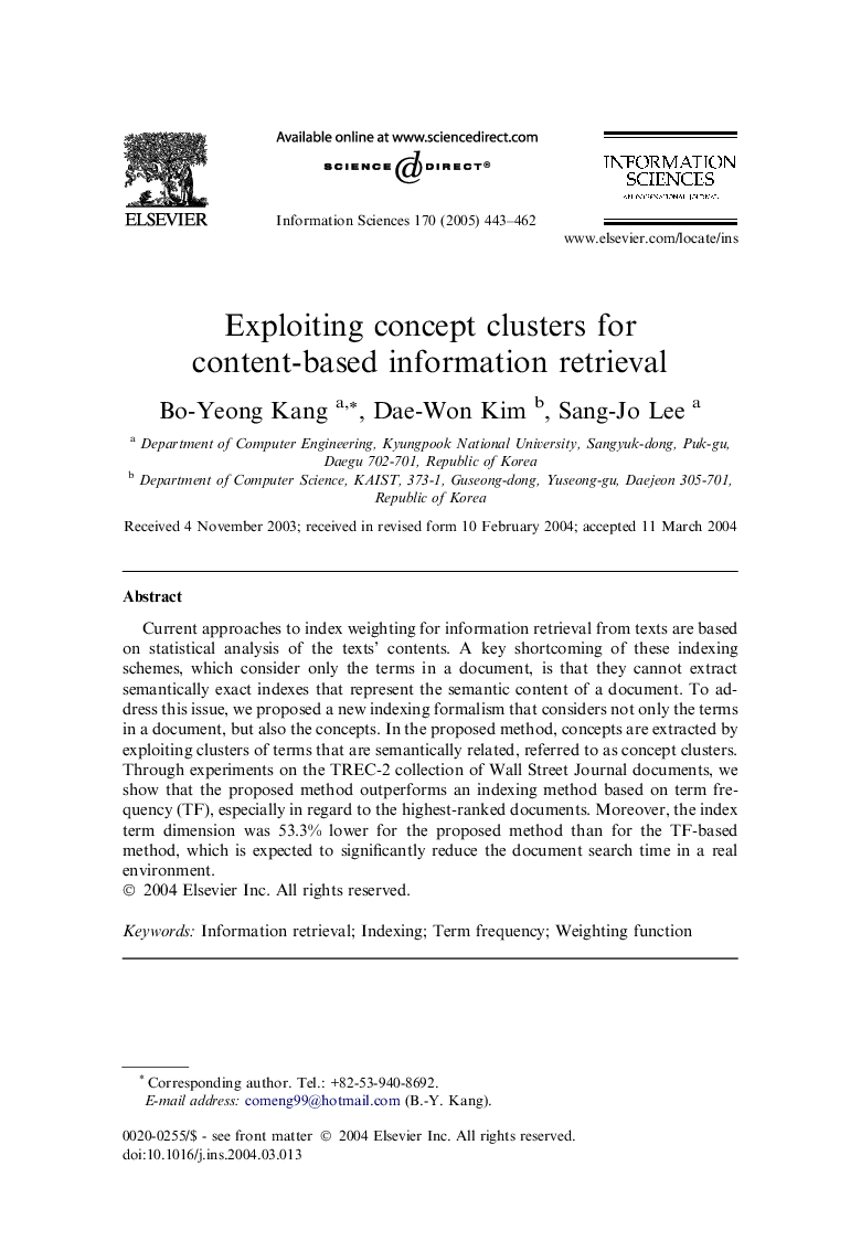 Exploiting concept clusters for content-based information retrieval