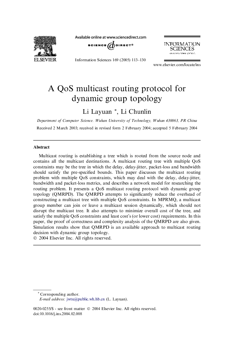 A QoS multicast routing protocol for dynamic group topology