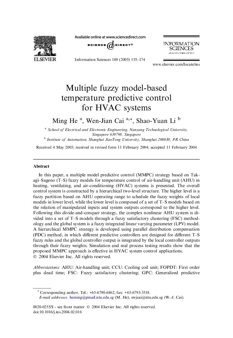Multiple fuzzy model-based temperature predictive control for HVAC systems