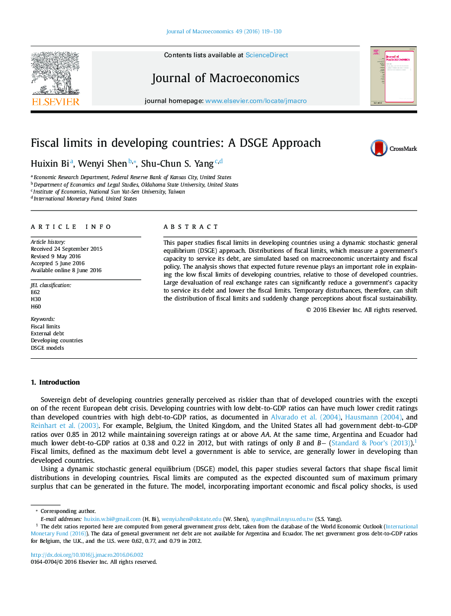 Fiscal limits in developing countries: A DSGE Approach