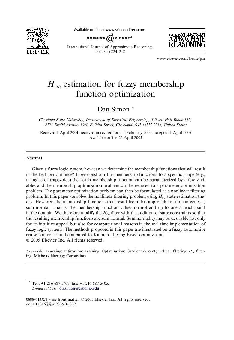 Hâ estimation for fuzzy membership function optimization