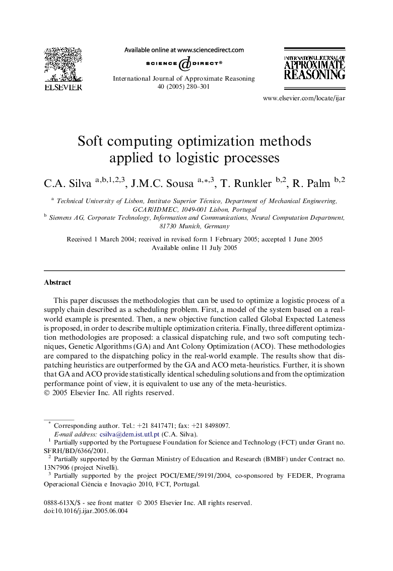 Soft computing optimization methods applied to logistic processes