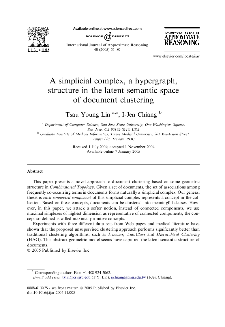 A simplicial complex, a hypergraph, structure in the latent semantic space of document clustering