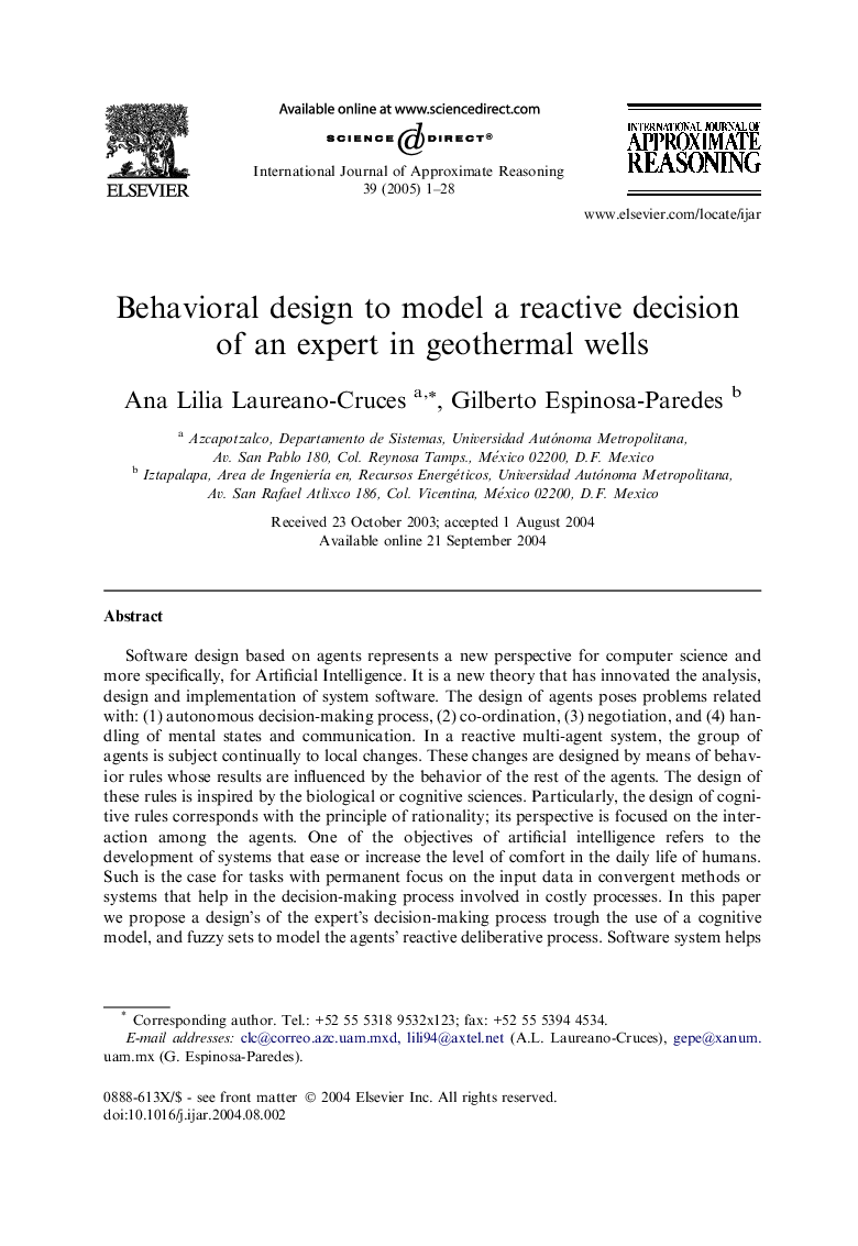 Behavioral design to model a reactive decision of an expert in geothermal wells