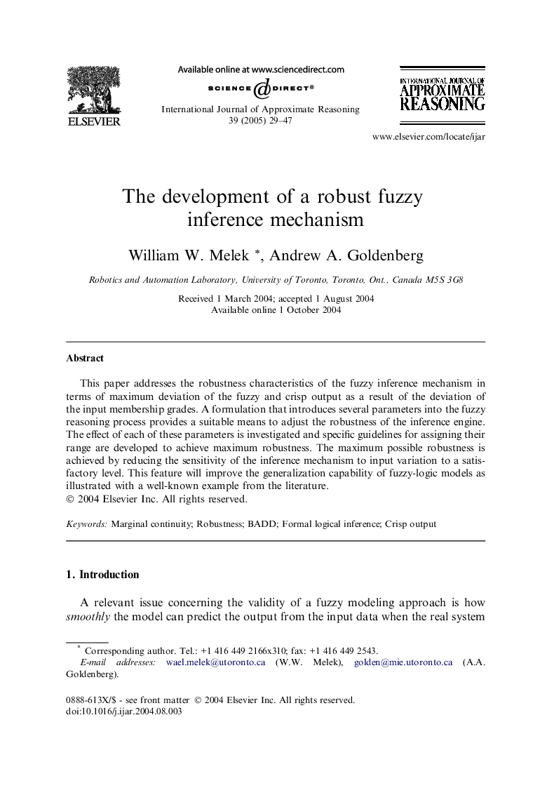 The development of a robust fuzzy inference mechanism