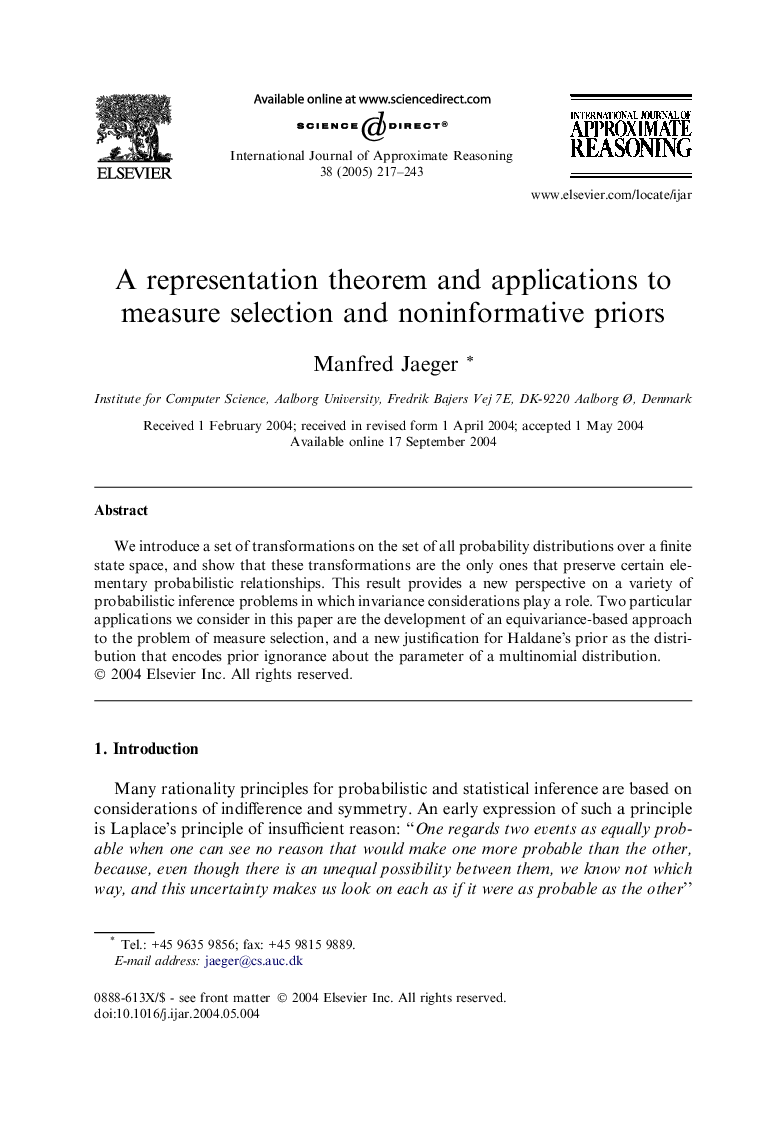 A representation theorem and applications to measure selection and noninformative priors