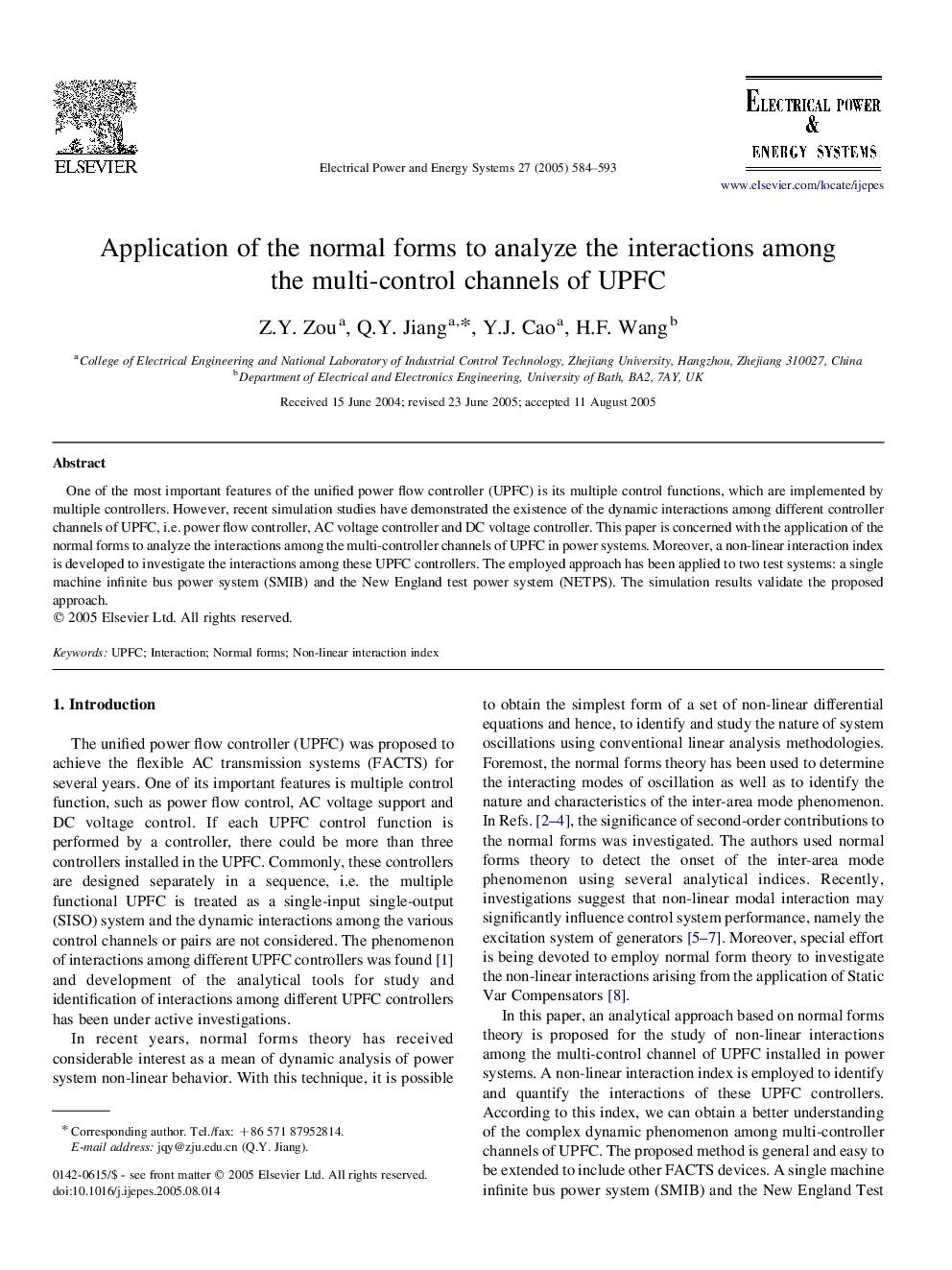 Application of the normal forms to analyze the interactions among the multi-control channels of UPFC