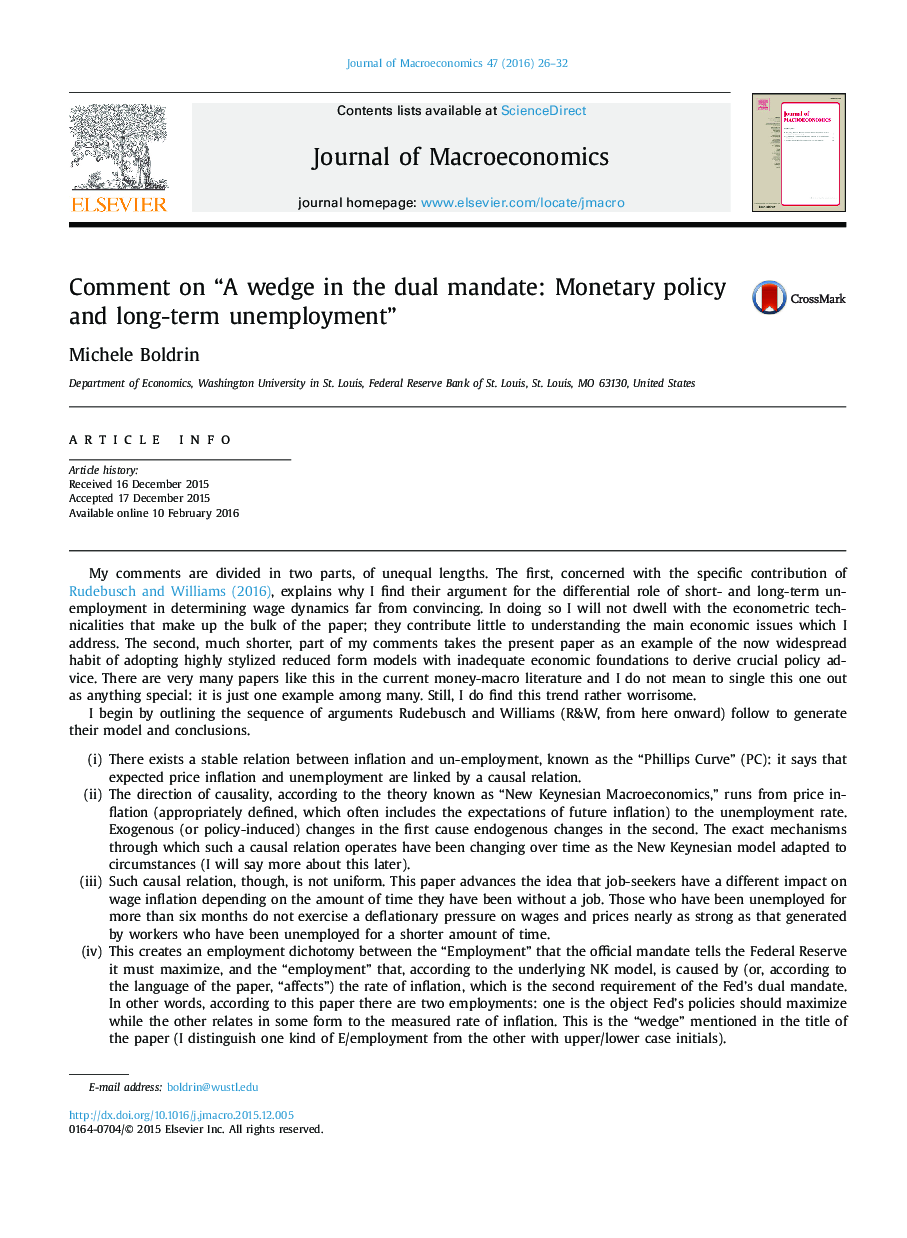 Comment on “A wedge in the dual mandate: Monetary policy and long-term unemployment”