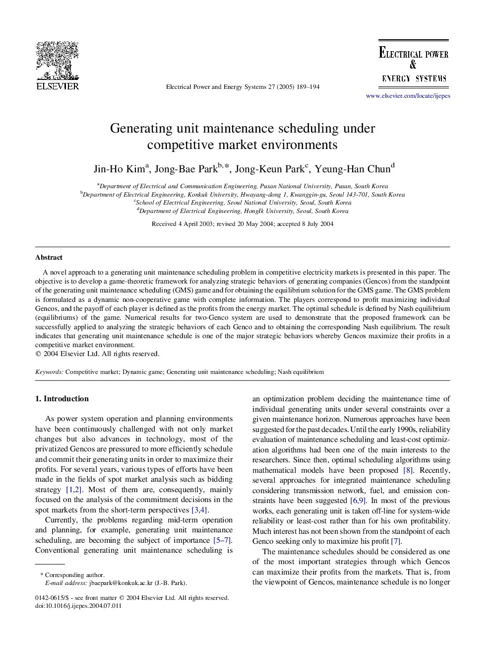 Generating unit maintenance scheduling under competitive market environments