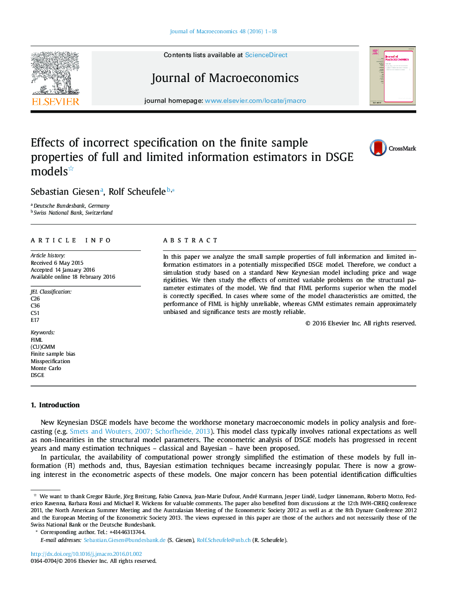 Effects of incorrect specification on the finite sample properties of full and limited information estimators in DSGE models
