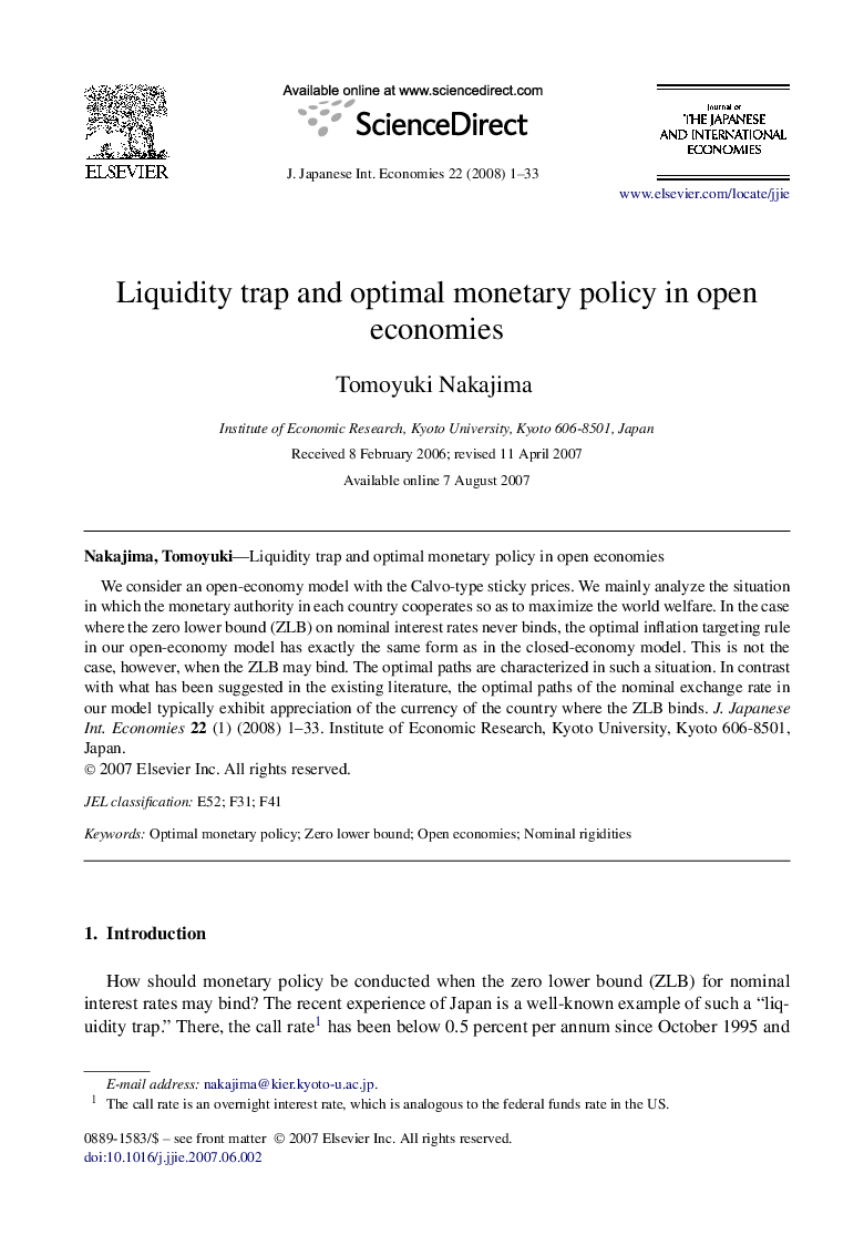 Liquidity trap and optimal monetary policy in open economies