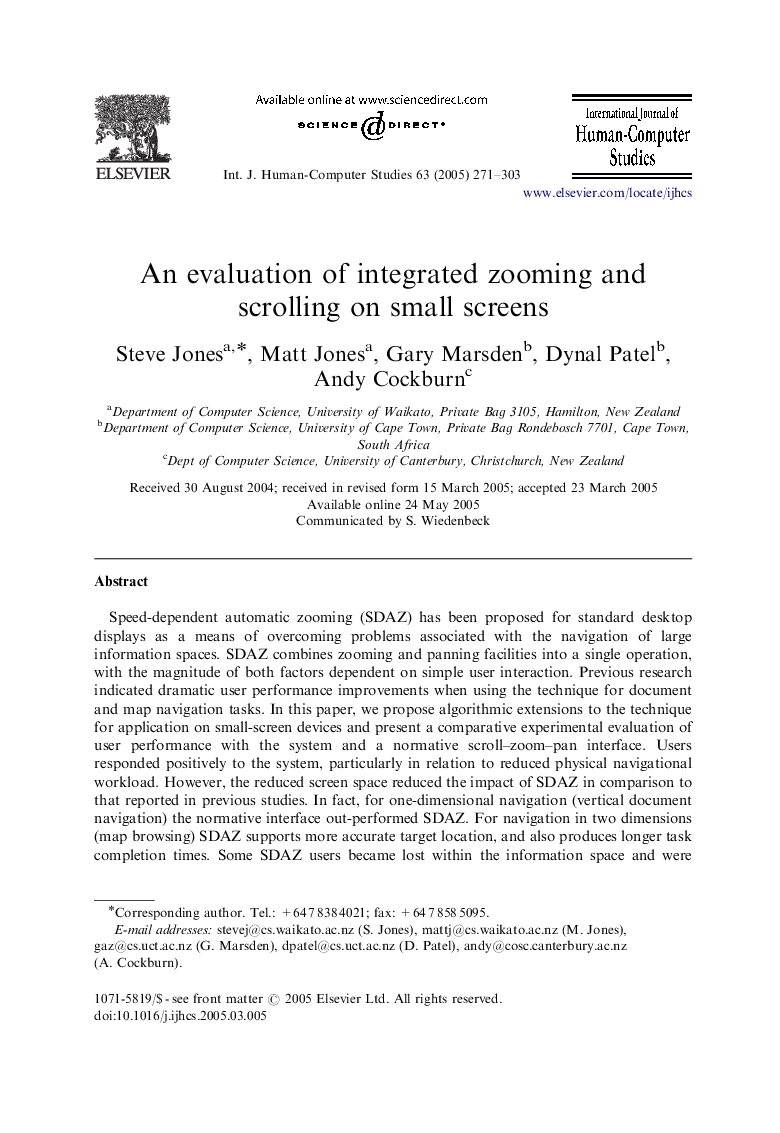 An evaluation of integrated zooming and scrolling on small screens