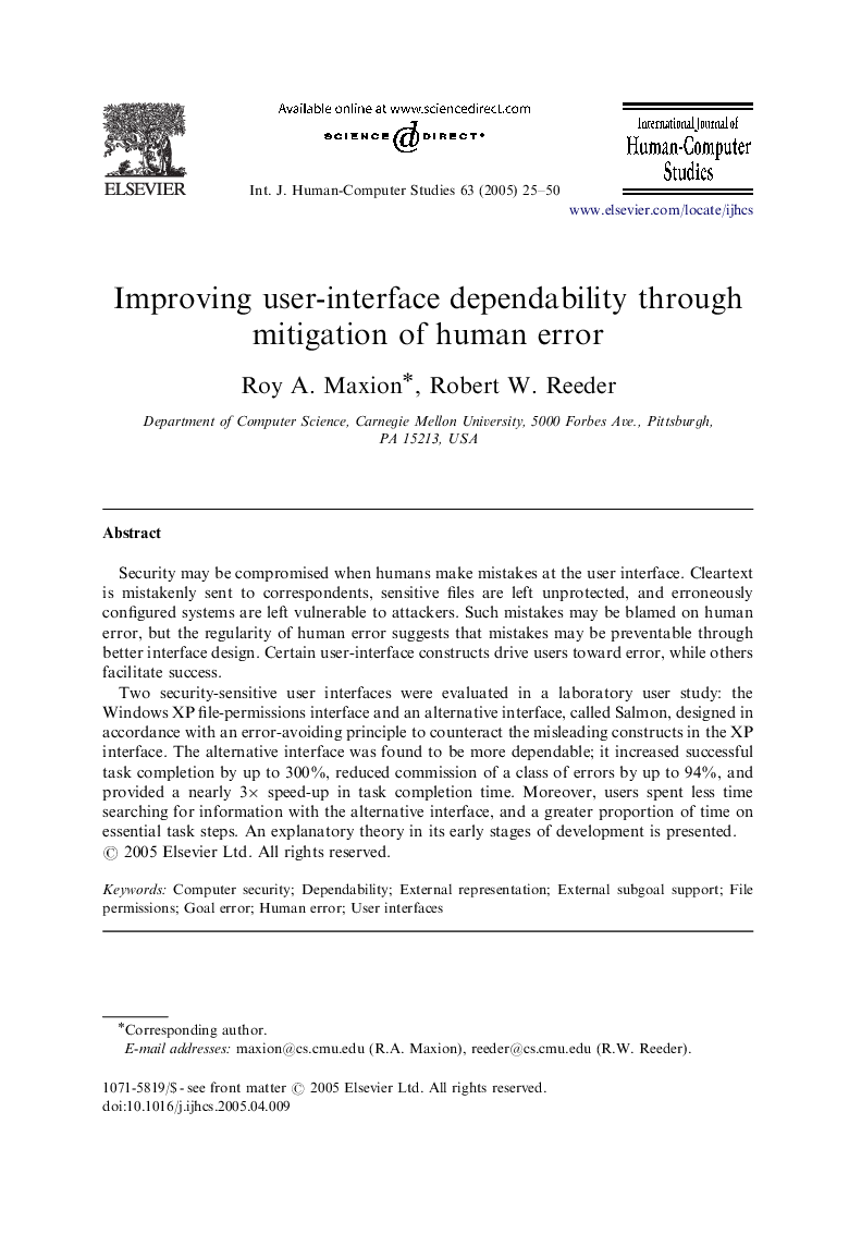 Improving user-interface dependability through mitigation of human error