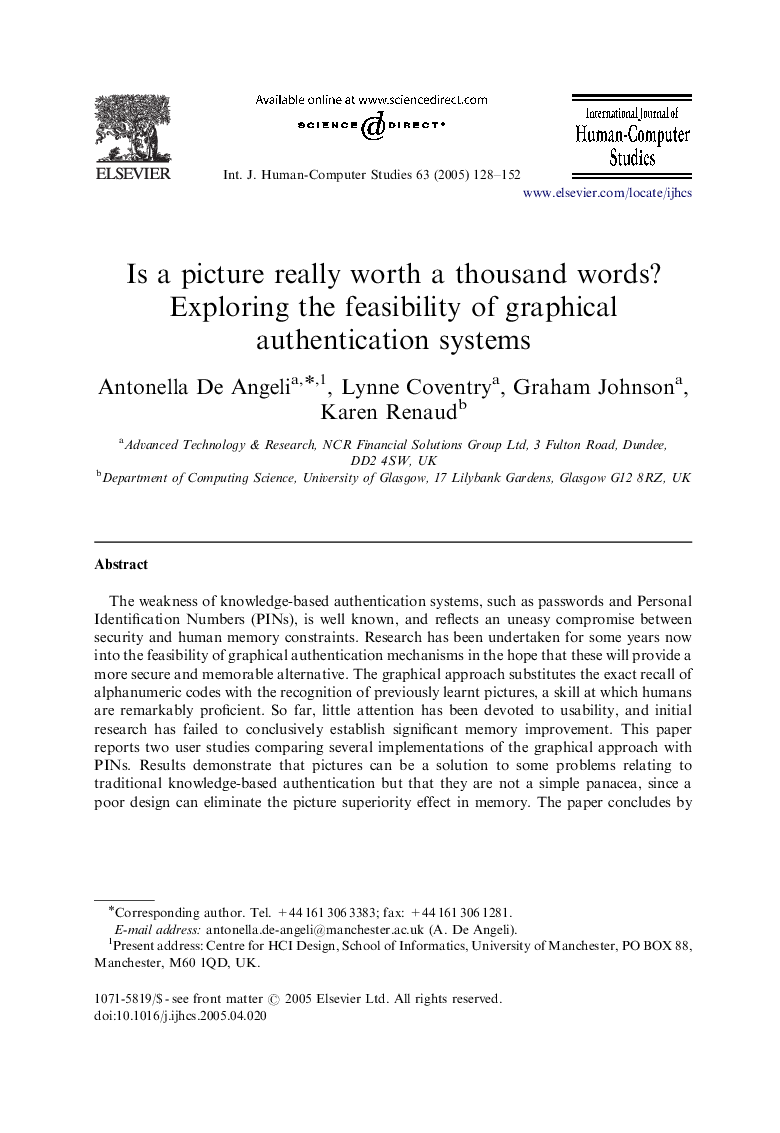 Is a picture really worth a thousand words? Exploring the feasibility of graphical authentication systems