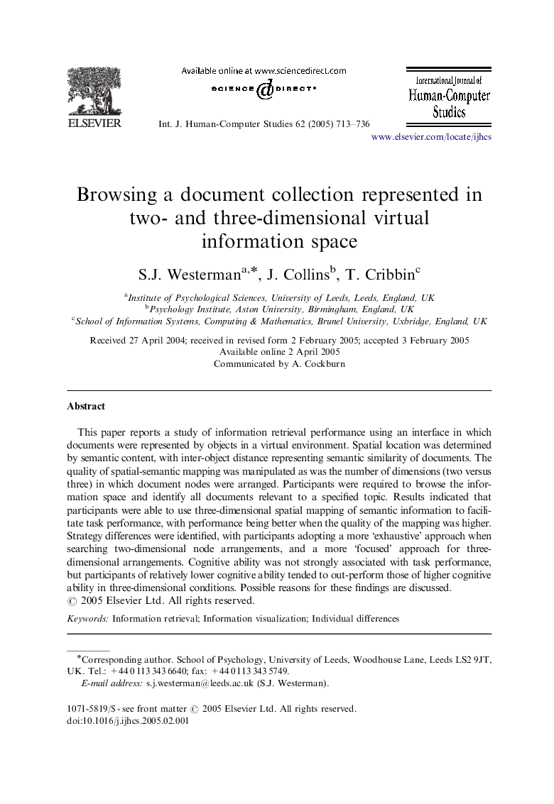 Browsing a document collection represented in two- and three-dimensional virtual information space