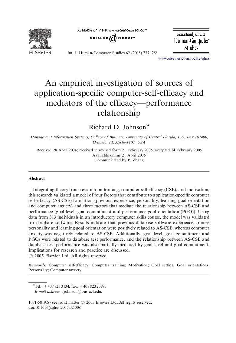 An empirical investigation of sources of application-specific computer-self-efficacy and mediators of the efficacy-performance relationship