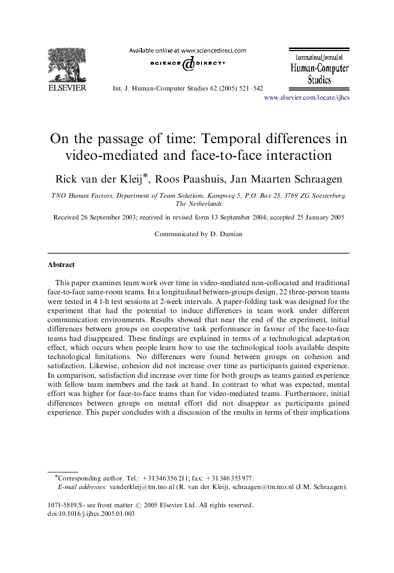 On the passage of time: Temporal differences in video-mediated and face-to-face interaction