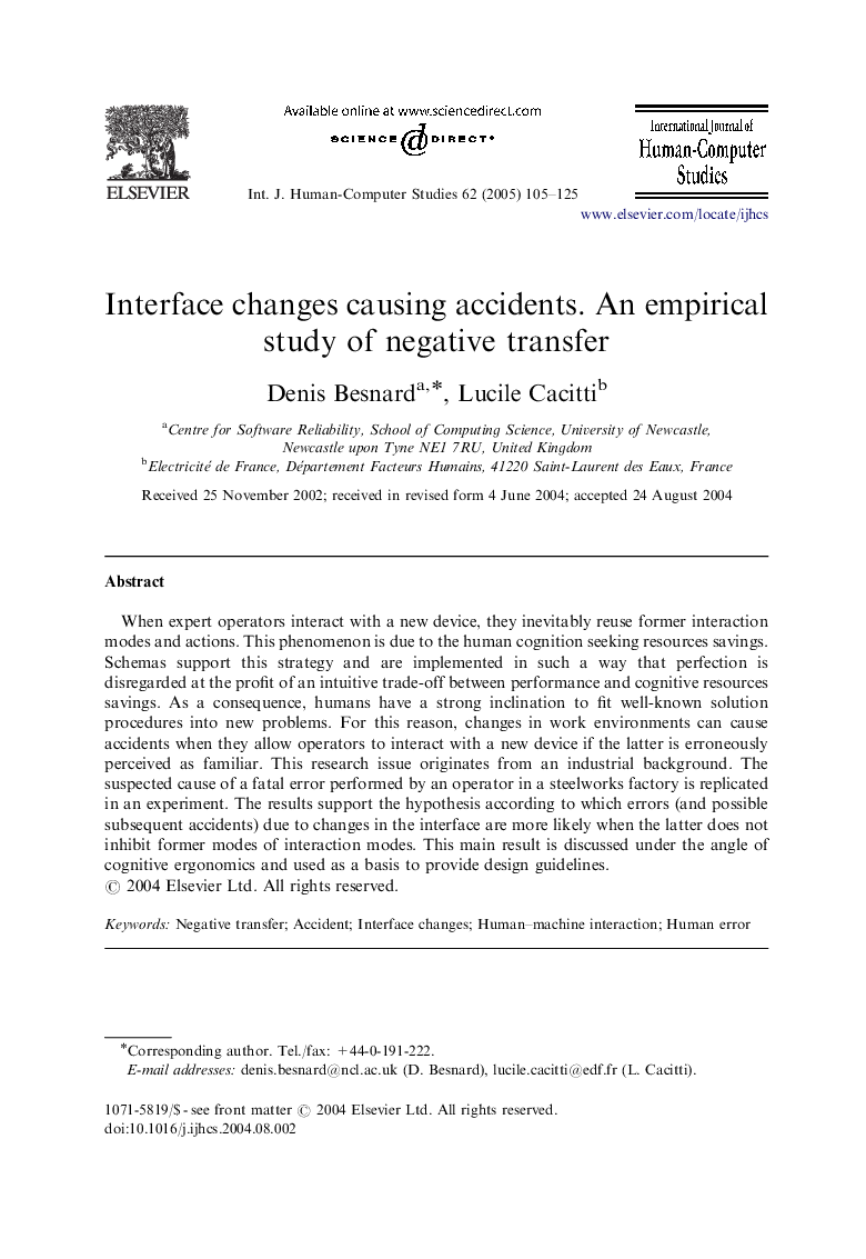 Interface changes causing accidents. An empirical study of negative transfer